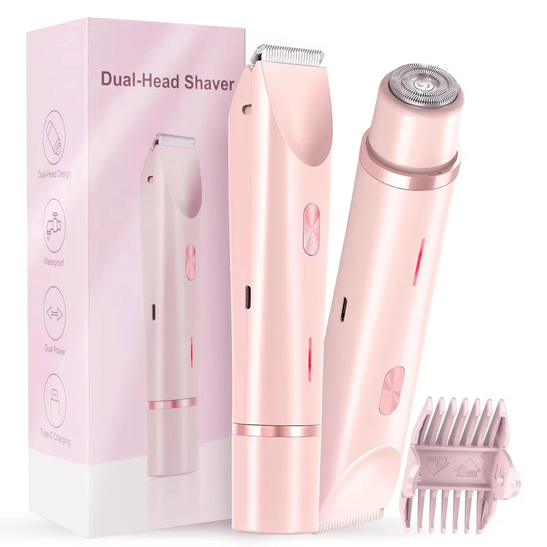 MALLINAZ Dual-Head Precision Lady Shaver — 2-in-1 Face & Body Trimmer, USB-C Rechargeable