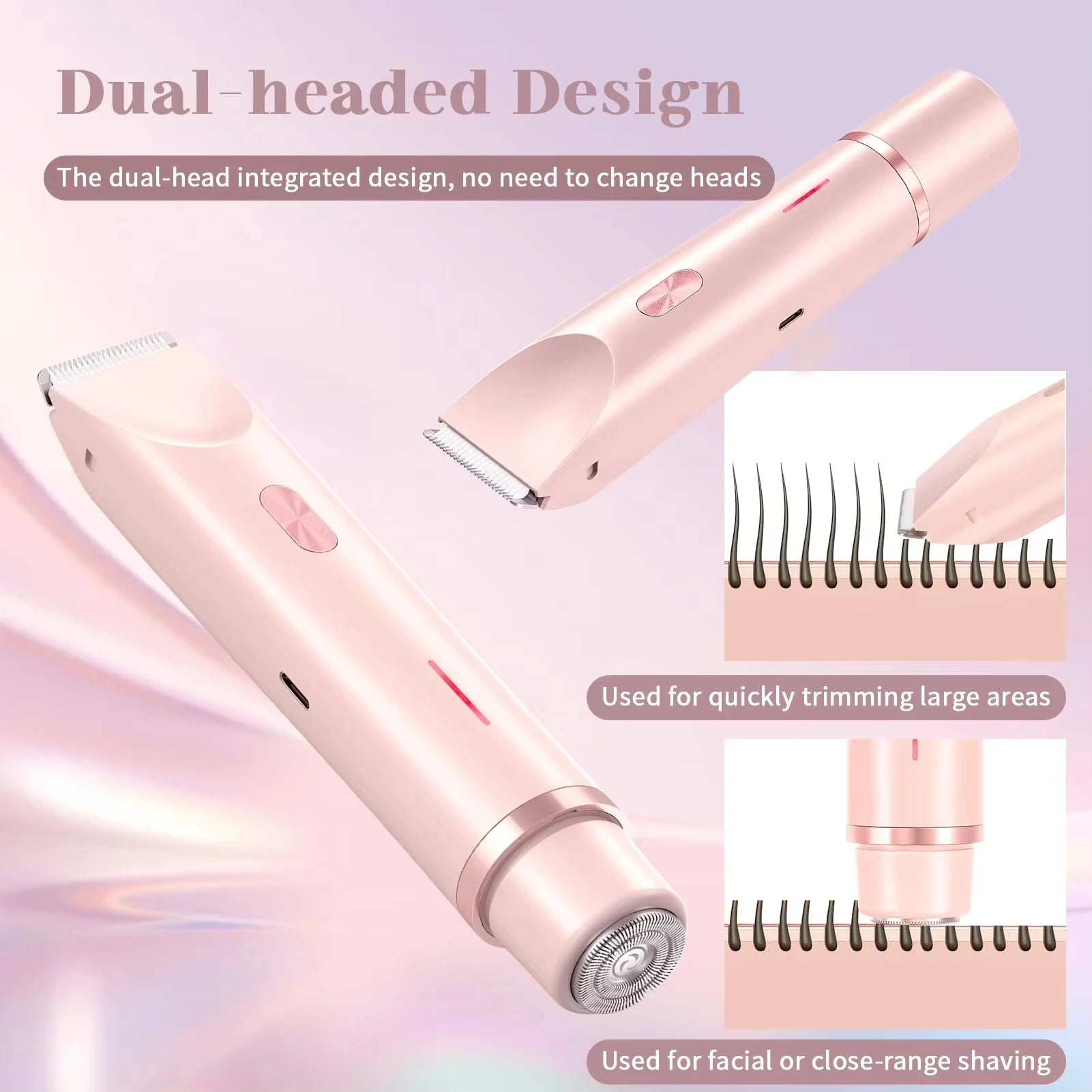 MALLINAZ Dual-Head Precision Lady Shaver — 2-in-1 Face & Body Trimmer, USB-C Rechargeable