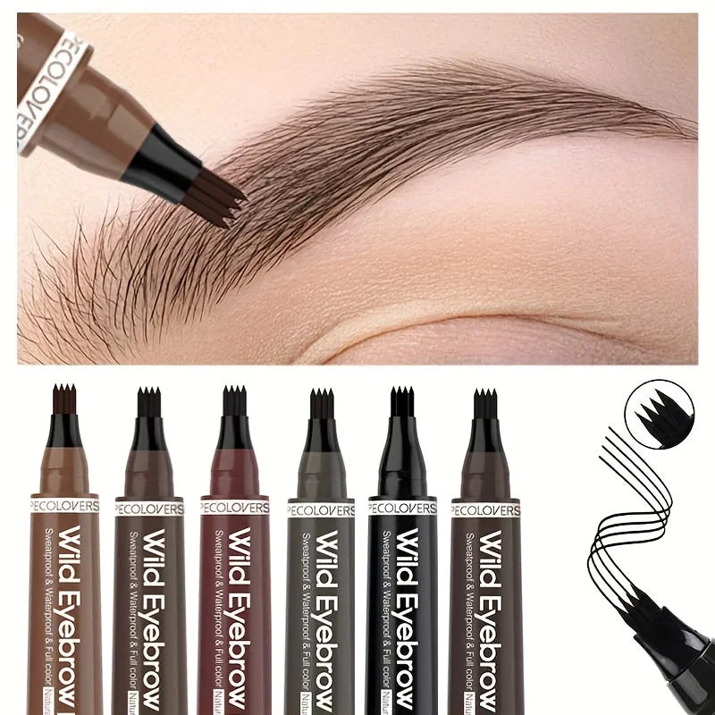 4-Tip Waterproof Microblading Eyebrow Pen – Natural Hair-Like Definition by Mallinaz